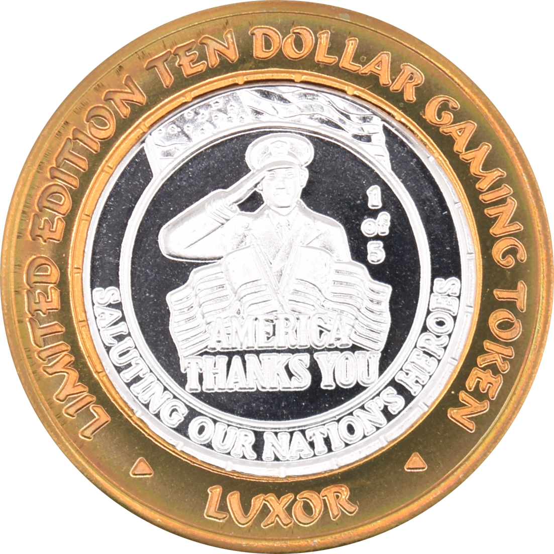 Luxor Casino Las Vegas Nevada "America Thanks You" $10 Silver Strike .999 Fine Silver 2002