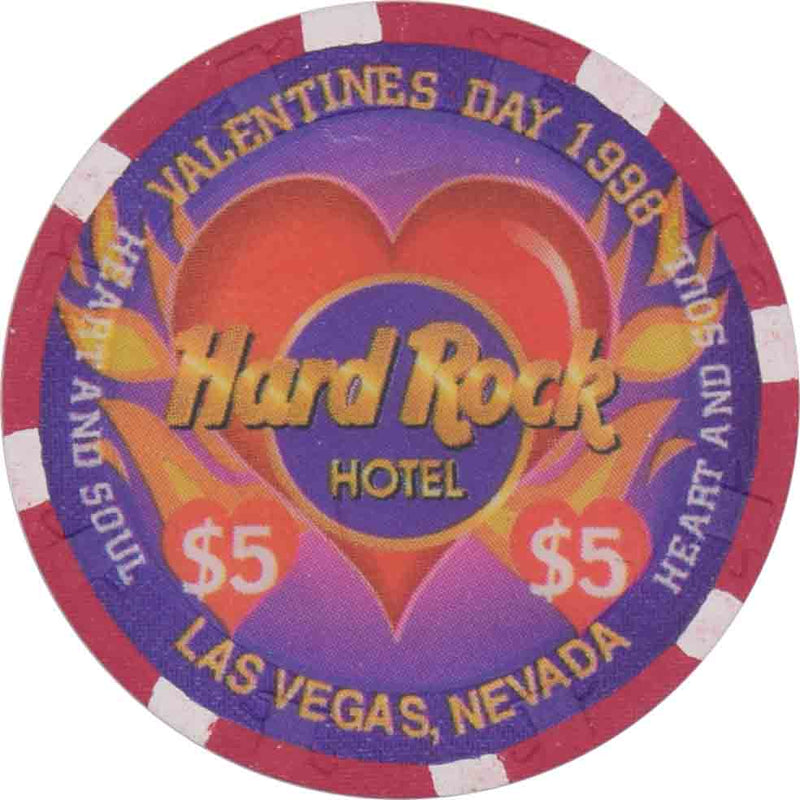 Hard Rock Casino Las Vegas Nevada $5 Valentine's Day Chip 1998
