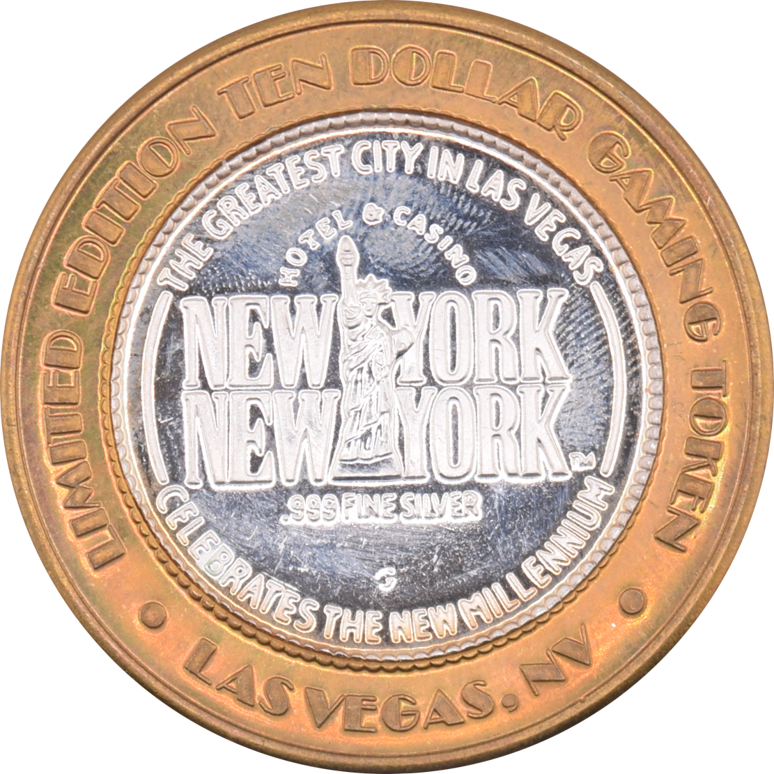 New York New York Casino Las Vegas Nevada "Walter Camp" $10 Silver Strike .999 Fine Silver 2002