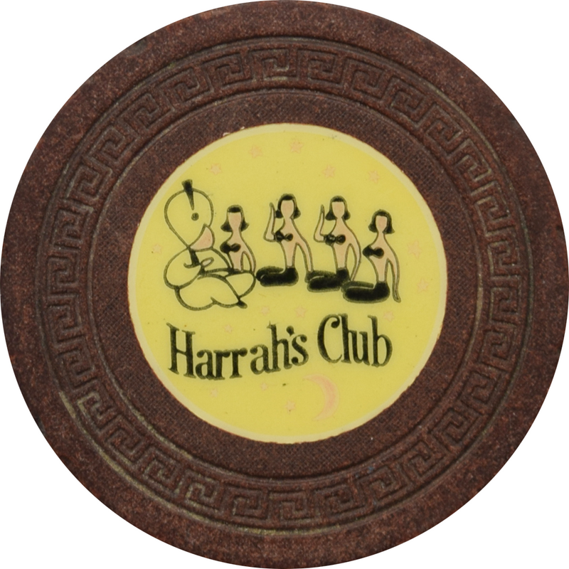Harrah's Casino Reno & Lake Tahoe Nevada Brown Yellow Inlay Roulette Chip 1958