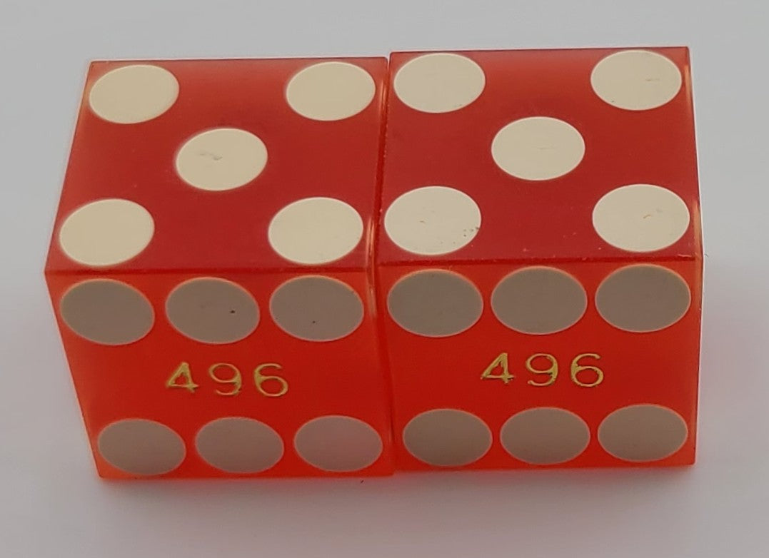 Frontier Casino Las Vegas Nevada Pair of Used Red Dice Matching Numbers 1970's