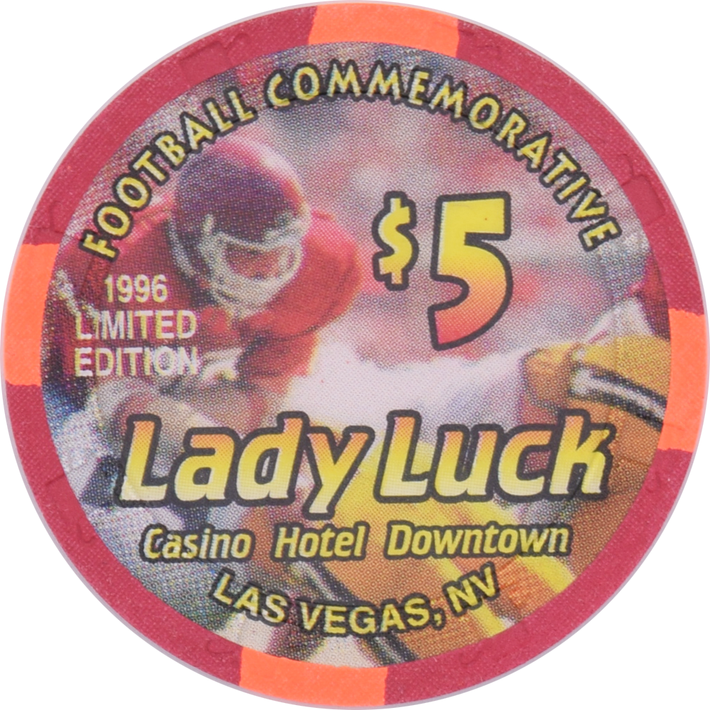 Lady Luck Casino Las Vegas Nevada $5 Football Commemorative Chip 1996