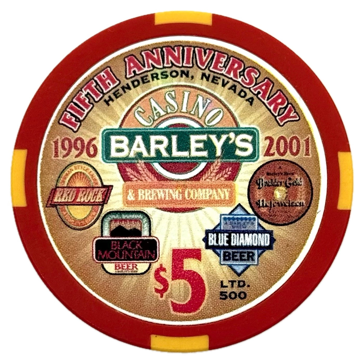 Barley's Casino Henderson NV $5 Chip 2001