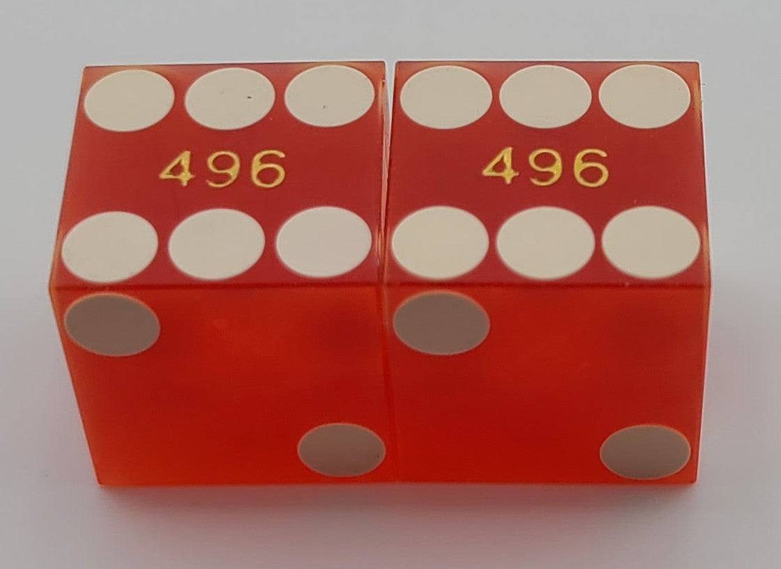 Frontier Casino Las Vegas Nevada Pair of Used Red Dice Matching Numbers 1970's