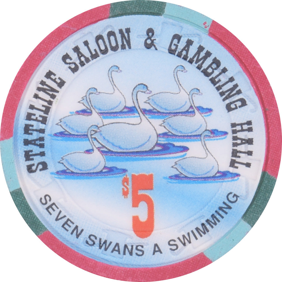 Stateline Saloon Casino Amargosa Valley Nevada $5 Seven Swans A Swimming Chip 1996