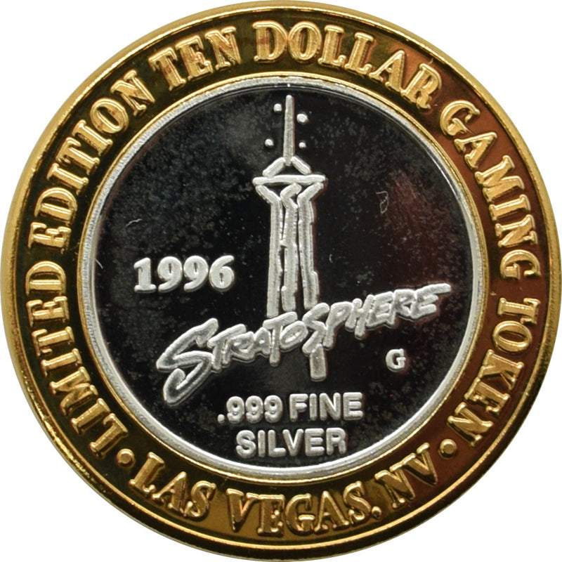 Stratosphere Casino Las Vegas "Stratosphere Tower" $10 Silver Strike .999 Fine Silver 1996