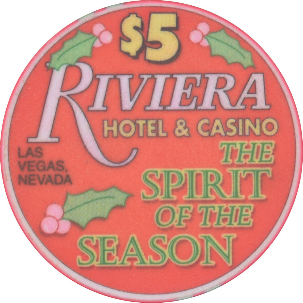 Riviera Casino Las Vegas Nevada $5 Christmas / Spirit of the Season Chip 1999