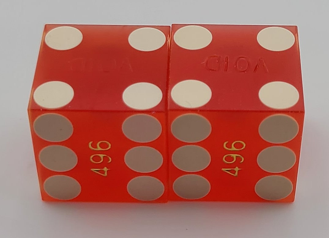 Frontier Casino Las Vegas Nevada Pair of Used Red Dice Matching Numbers 1970's