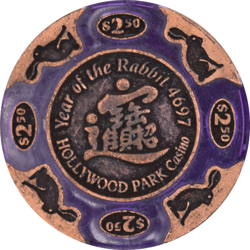 Hollywood Park Casino Inglewood California $2.50 Year of the Rabbit Brass Chip 1999