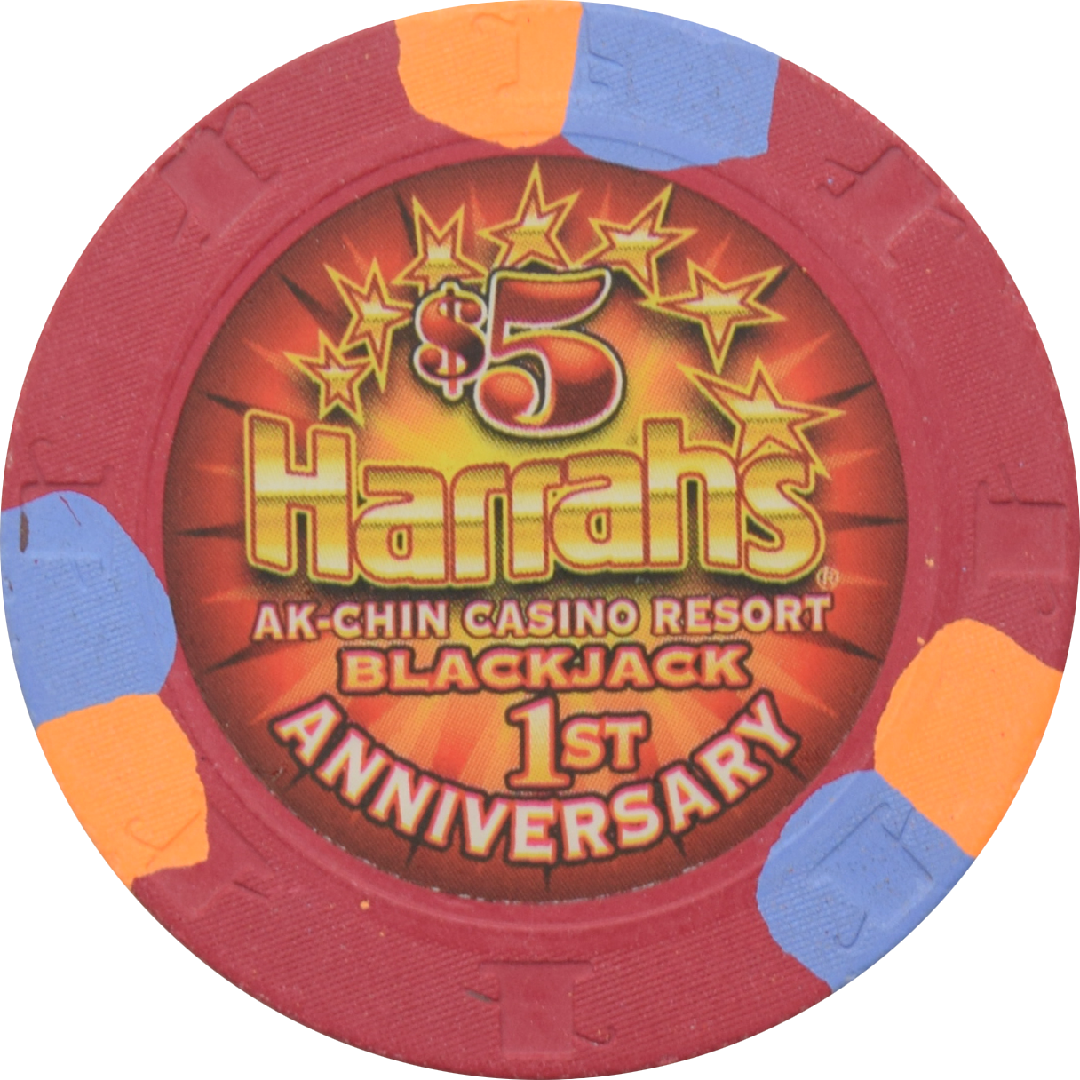 Harrah's Ak-Chin Casino Resort Maricopa Arizona $5 Blackjack 1st Anniversary Chip