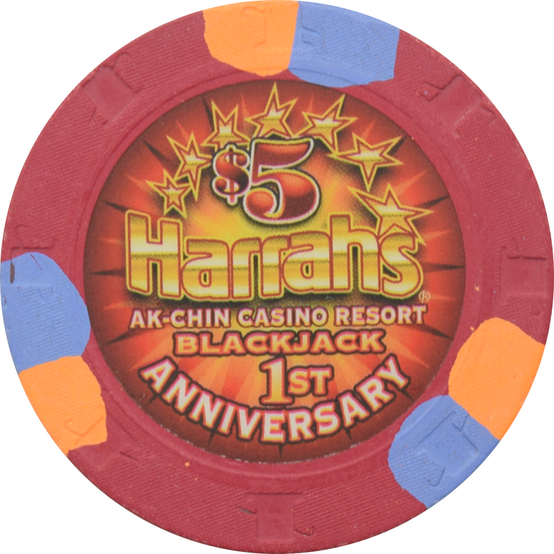 Harrah's Ak-Chin Casino Resort Maricopa Arizona $5 Blackjack 1st Anniversary Chip