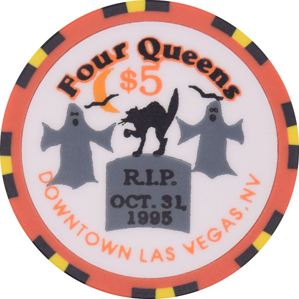 Four Queens Casino Las Vegas Nevada $5 Halloween - Cat on Tombstone Chip 1995