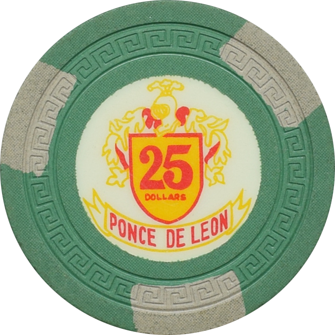 Ponce de Leon Casino Puerto Rico $25 Grey Edge Spots Chip 1962