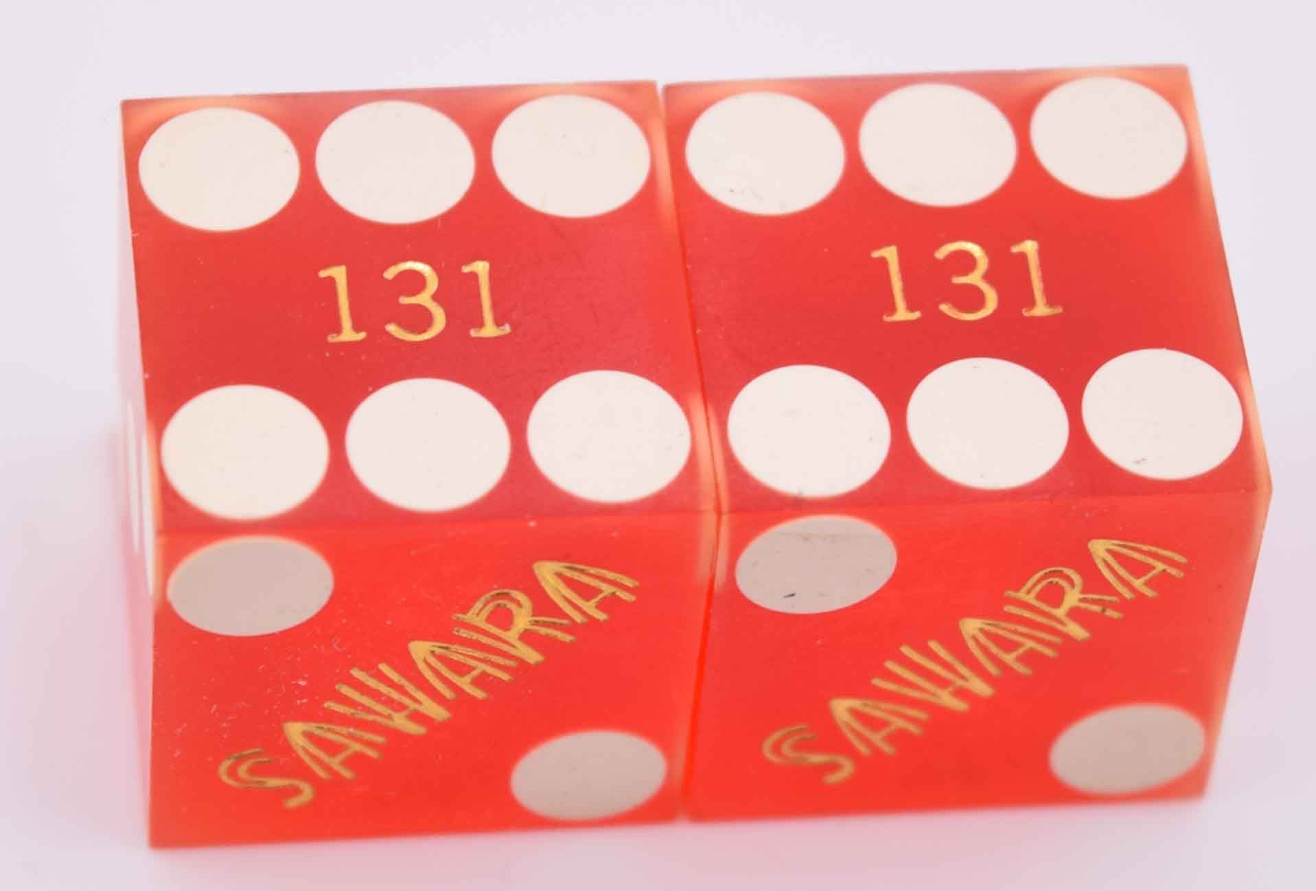 Sahara Casino Las Vegas Matching Number Gold Logo Dice Pair Sanded