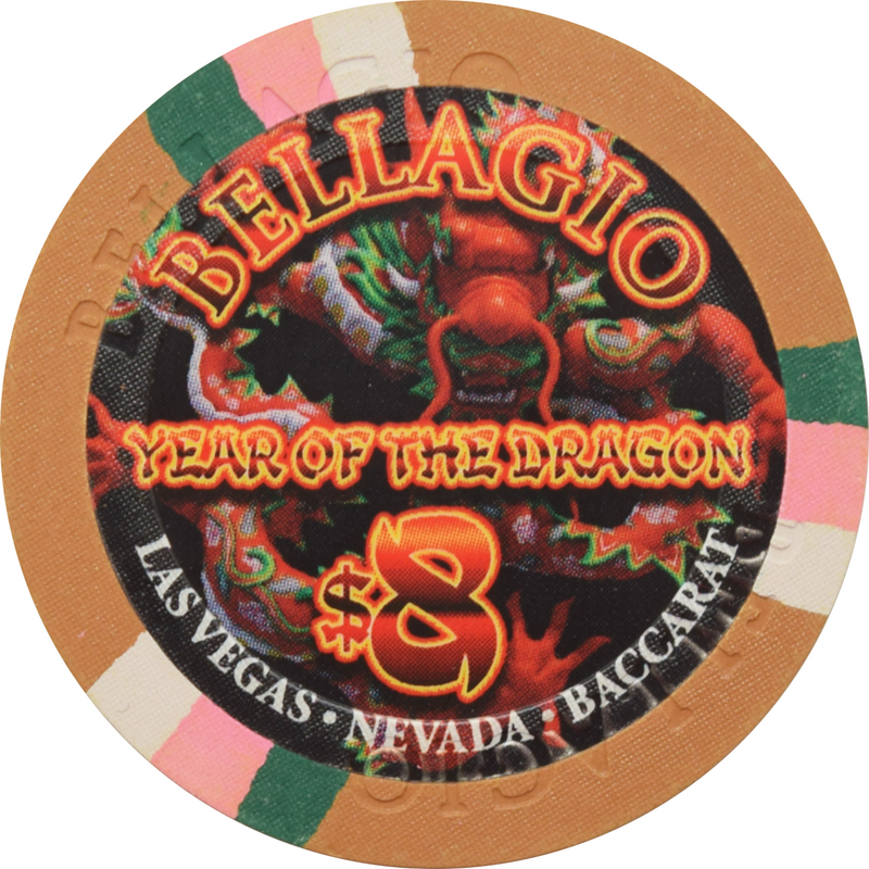 Bellagio Casino Las Vegas Nevada $8 Year Of The Dragon Chip 2002