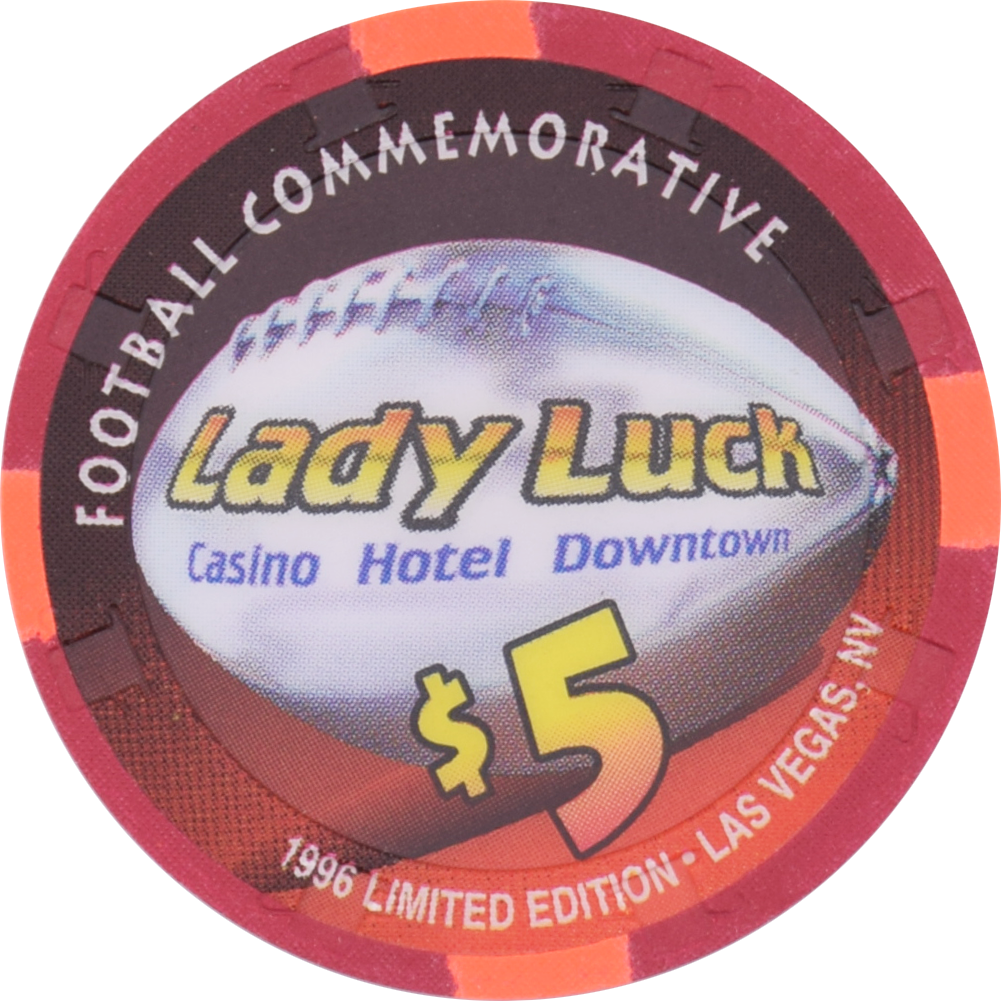 Lady Luck Casino Las Vegas Nevada $5 Football Commemorative Chip 1996