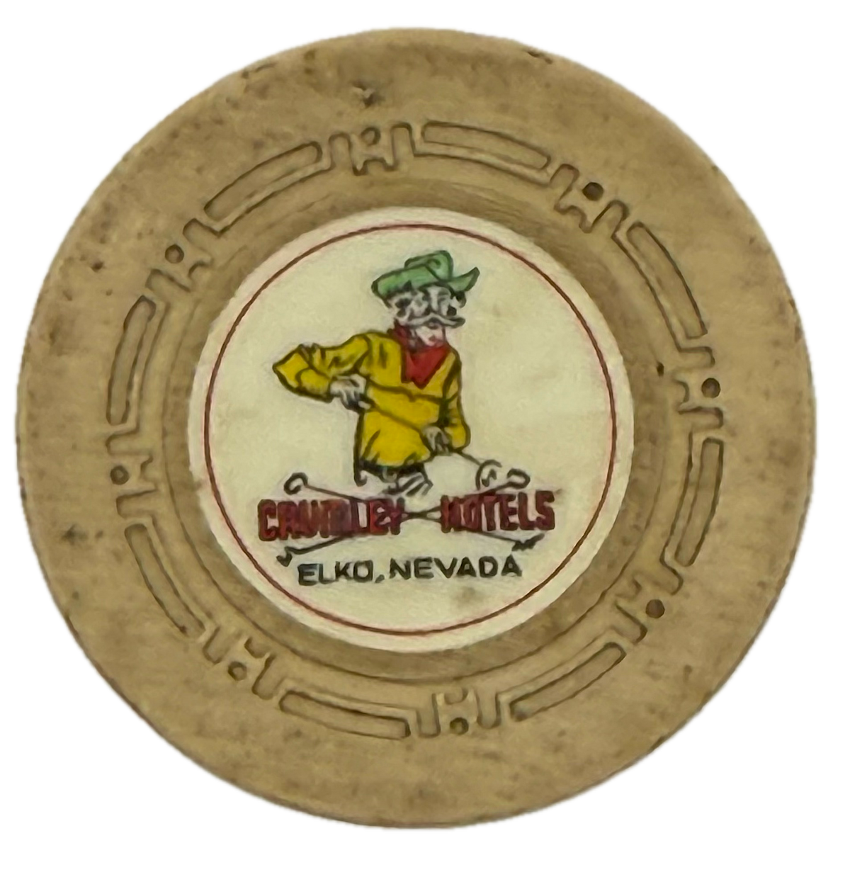 Crumley Hotels Casino Elko NV Cream Roulette Chip 1945