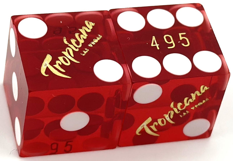 Tropicana Casino Las Vegas Nevada Used Matching Number Pair of Dice (Gold Foil / Polished)