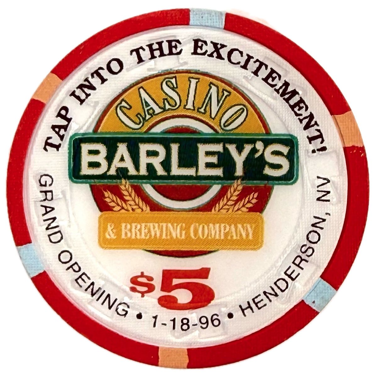 Barley's Casino Henderson NV $5 Chip 1996