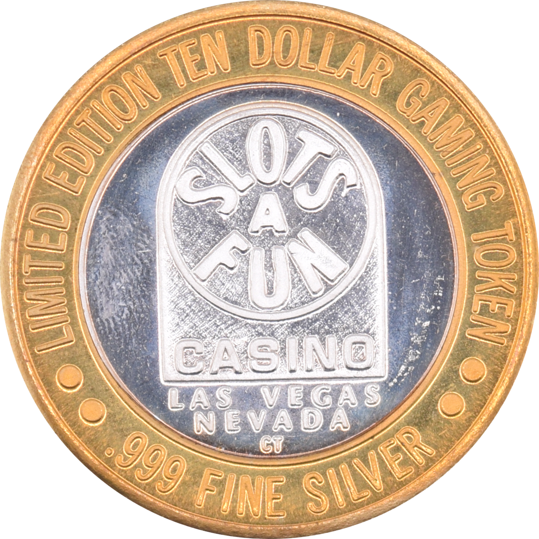 Slots-A-Fun Casino Las Vegas Nevada "777 Winner" $10 Silver Strike .999 Fine Silver 1994