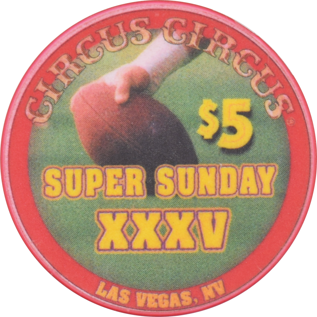 Circus Circus Casino Las Vegas Nevada $5 Super Sunday XXXV Chip 2001