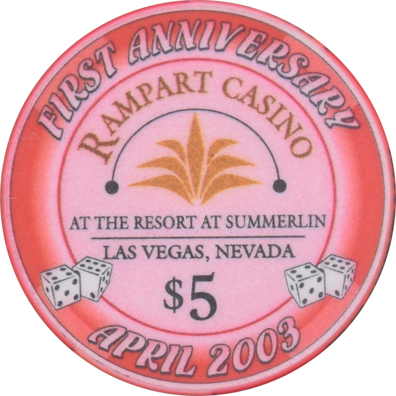 Rampart Casino Las Vegas Nevada $5 1st Anniversary Chip 2003