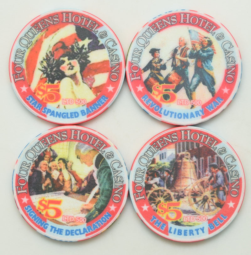 Four Queens Casino Las Vegas Nevada Independence Day Set of 4 $5 Chips 1998