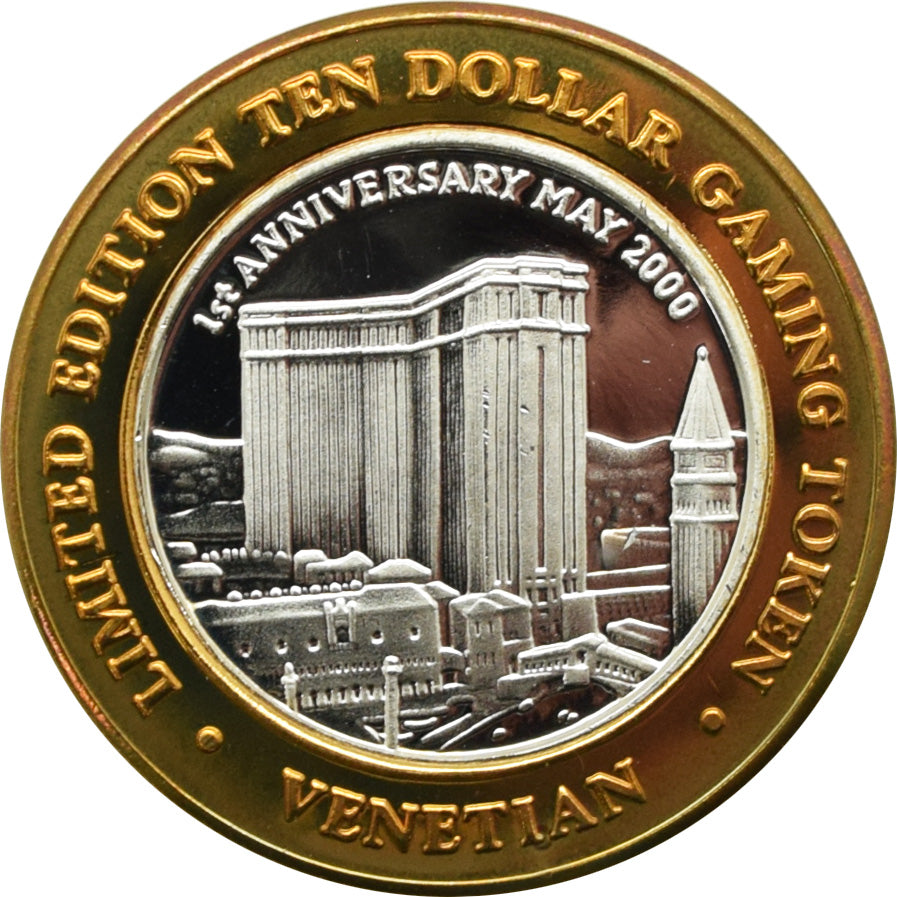 The Venetian Casino Las Vegas " 1st Anniversary" $10 Silver Strike .999 Fine Silver 2000