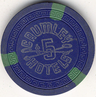 Crumley Hotel $5 blue (3 green inserts) Chip - Spinettis Gaming - 1