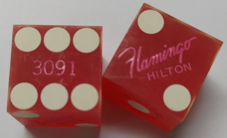 Flamingo Hilton Casino Las Vegas Pair of Dice Matching Number 1980s Sanded