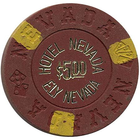 Hotel Nevada $5 brown (gold letters) chip - Spinettis Gaming - 1