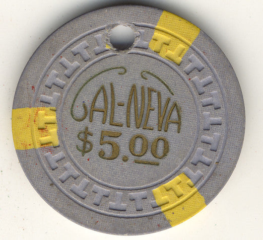 Cal-Neva Lodge Lake Tahoe $5 (3-yellow) canceled Chip - Spinettis Gaming - 2