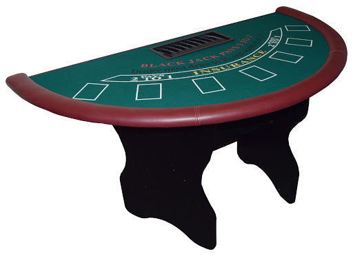 71" Blackjack Table With Wooden Folding Legs & Maroon Arm Rail (RENTAL)