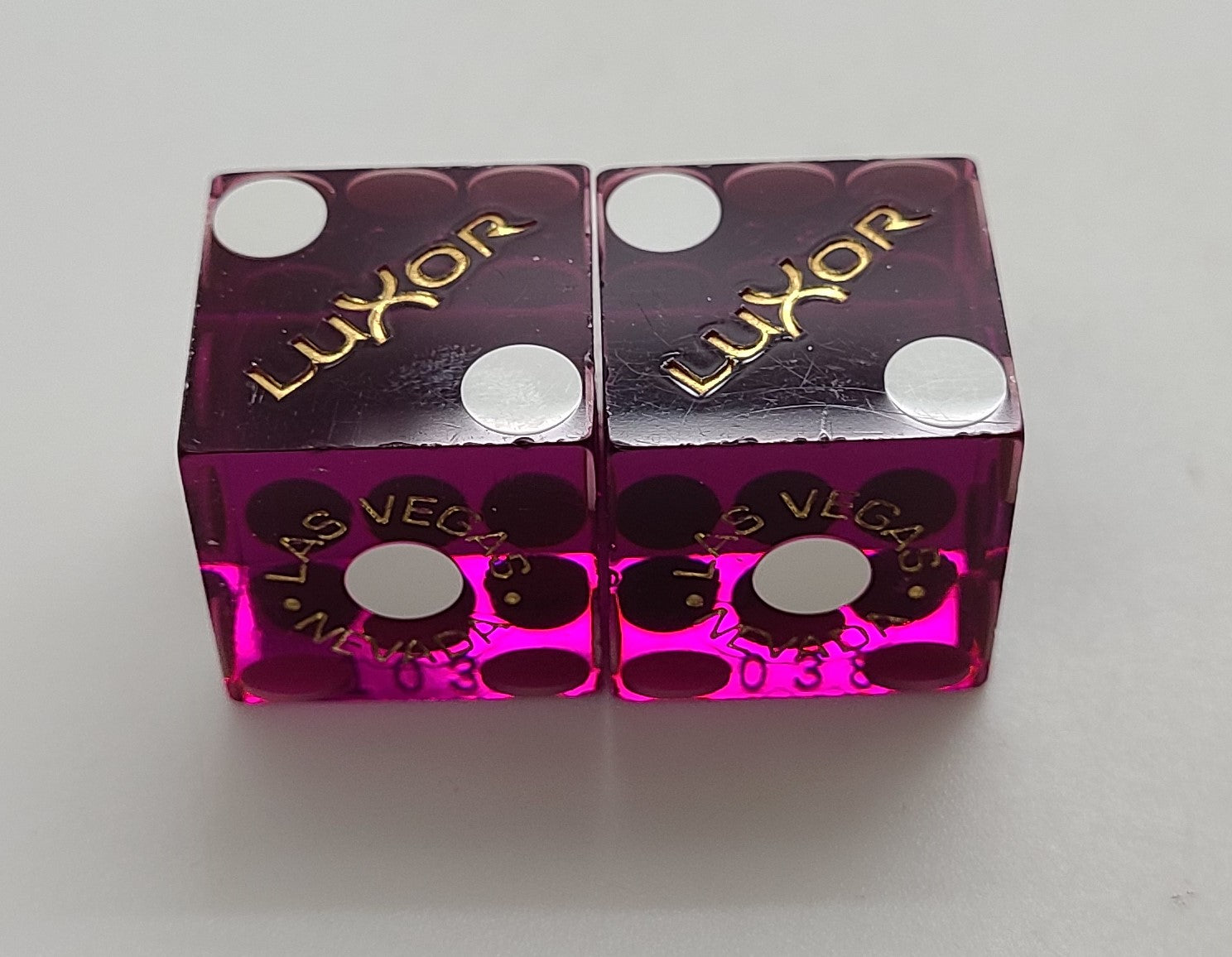 Luxor Las Vegas Nevada Purple Dice Pair Matching Numbers