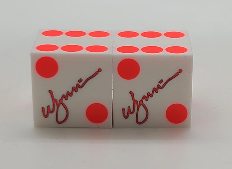 Wynn Hotel and Casino Las Vegas Nevada White/Neon Orange Dice Pair Matching Logos