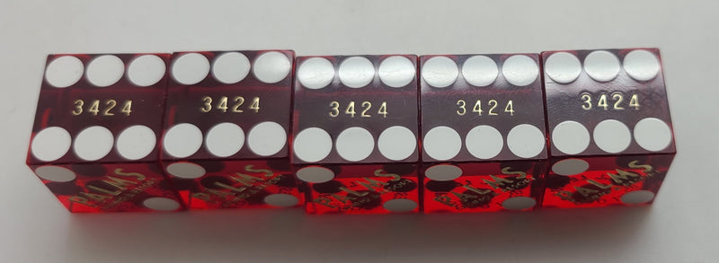 Palms Used Red Las Vegas Casino Dice Stick of 5 Matching Numbers