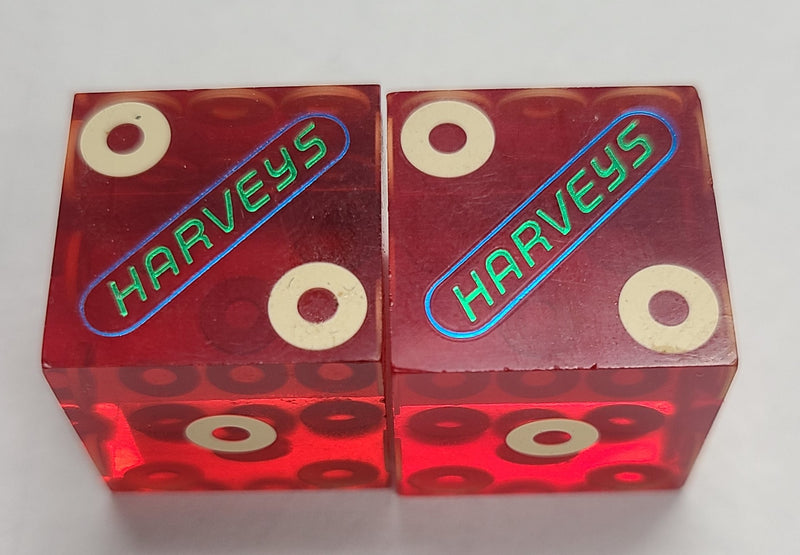 Harvey's Casino Lake Tahoe Nevada Red Dice Pair Vintage Green Foil