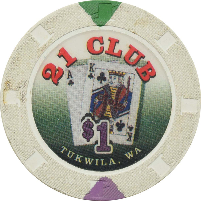 21 Club Casino Tukwila Washington $1 Chip