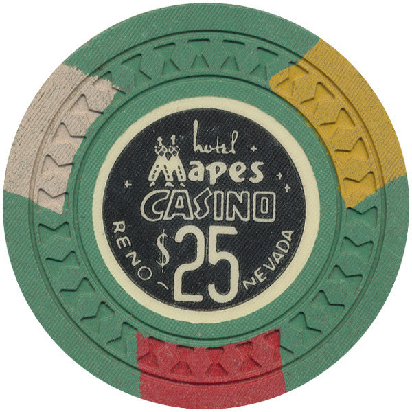 Mapes Casino $25 (green, hourglass mold) Chip - Spinettis Gaming - 1