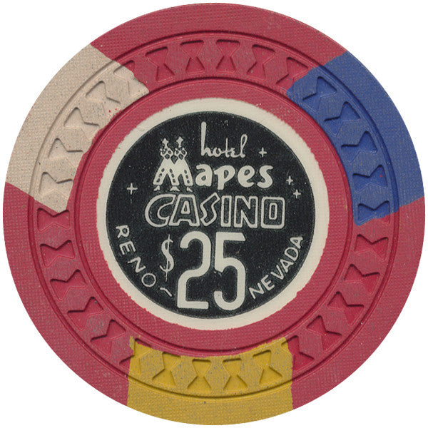 Mapes Casino $25 (red, hourglass mold) Chip - Spinettis Gaming