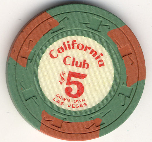 California Club $5 Green (3 brown inserts 1960s) Chip - Spinettis Gaming - 1