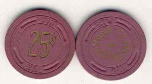 Bank Club Reno 25 (purple 1946) Chip - Spinettis Gaming - 1