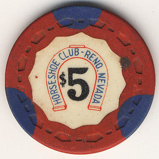 HorseShoe Club $5 (Red w/ Blue Insert) chip - Spinettis Gaming - 1