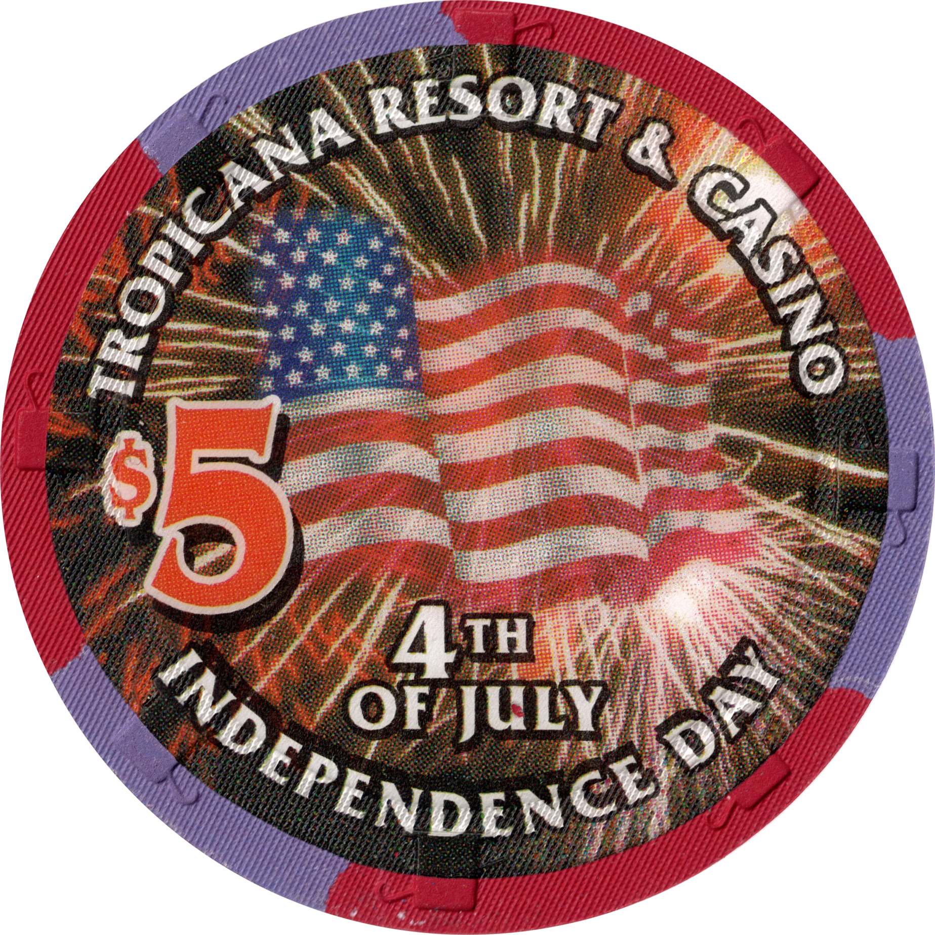 Tropicana Casino Las Vegas Nevada $5 4th of July 1998 Chip