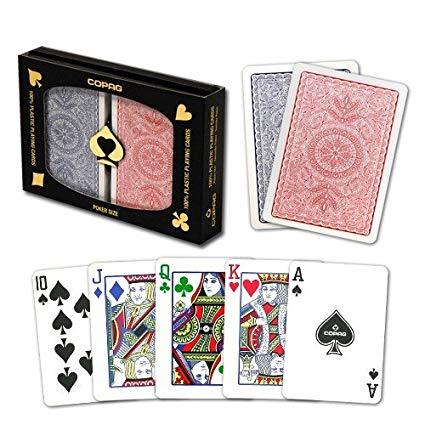 Copag 4-Color Red/Blue Poker Size 2 Deck Setup with Protective Display Case