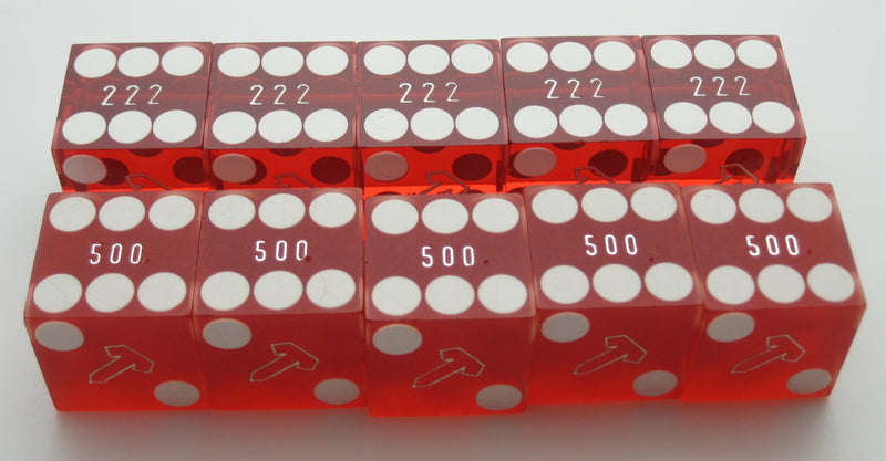 Tropicana Used Red Las Vegas Casino Dice ONE Stick of 5 Matching Numbers