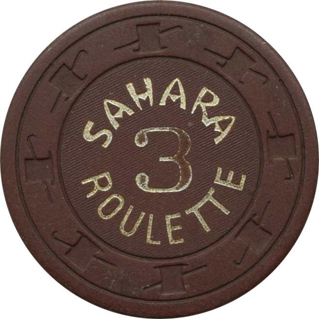 Sahara Casino Las Vegas Nevada Brown Roulette 3 Chip 1980s