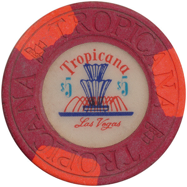 Tropicana Las Vegas $5 red (3-orange inserts) chip - Spinettis Gaming