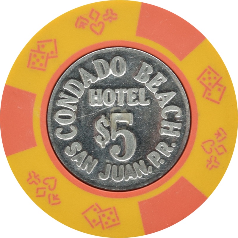 Condado Beach Casino San Juan Puerto Rico $5 Lt Orange Coin Inlay Chip