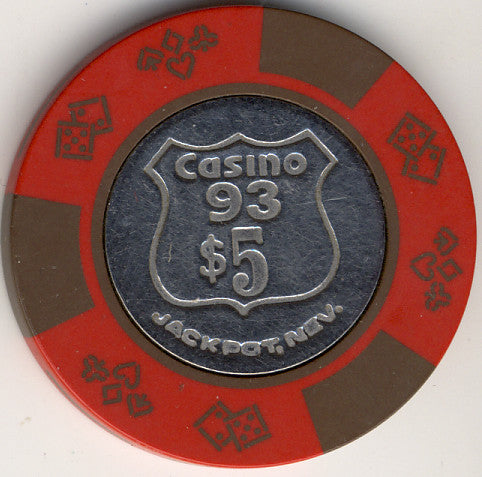 Casino 93 $5 (red1970s) Chip - Spinettis Gaming - 1